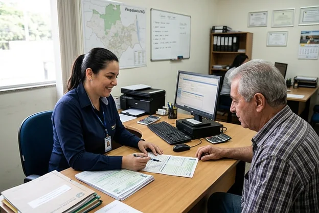 Despachante orientando cliente no processo de renovação de CNH em Vespasiano.